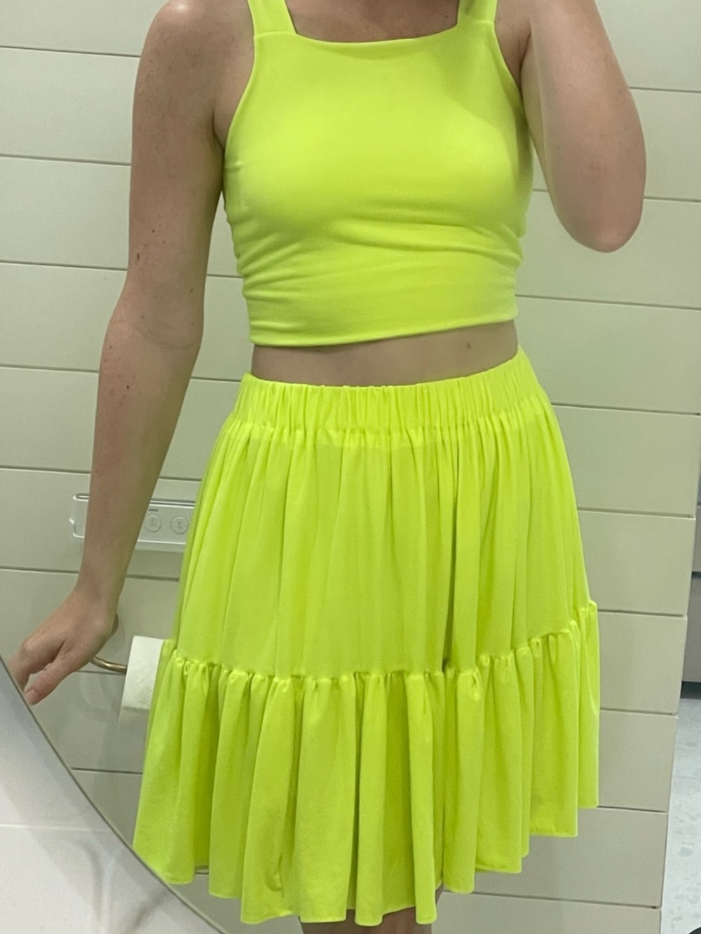 Neon Yellow Tiered Mini Skirt and crop top set